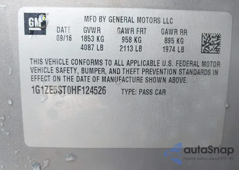 2017 Chevrolet Malibu 1Lt z USA, uszkodzony, nr VIN 1G1ZE5ST0HF124526